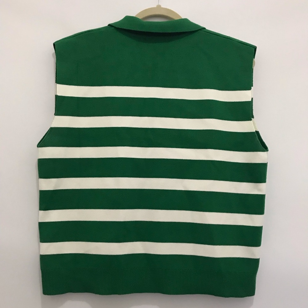 Maeve by Anthropologie Green and White Striped Sleeveless Polo Top Size L - Picture 4 of 6
